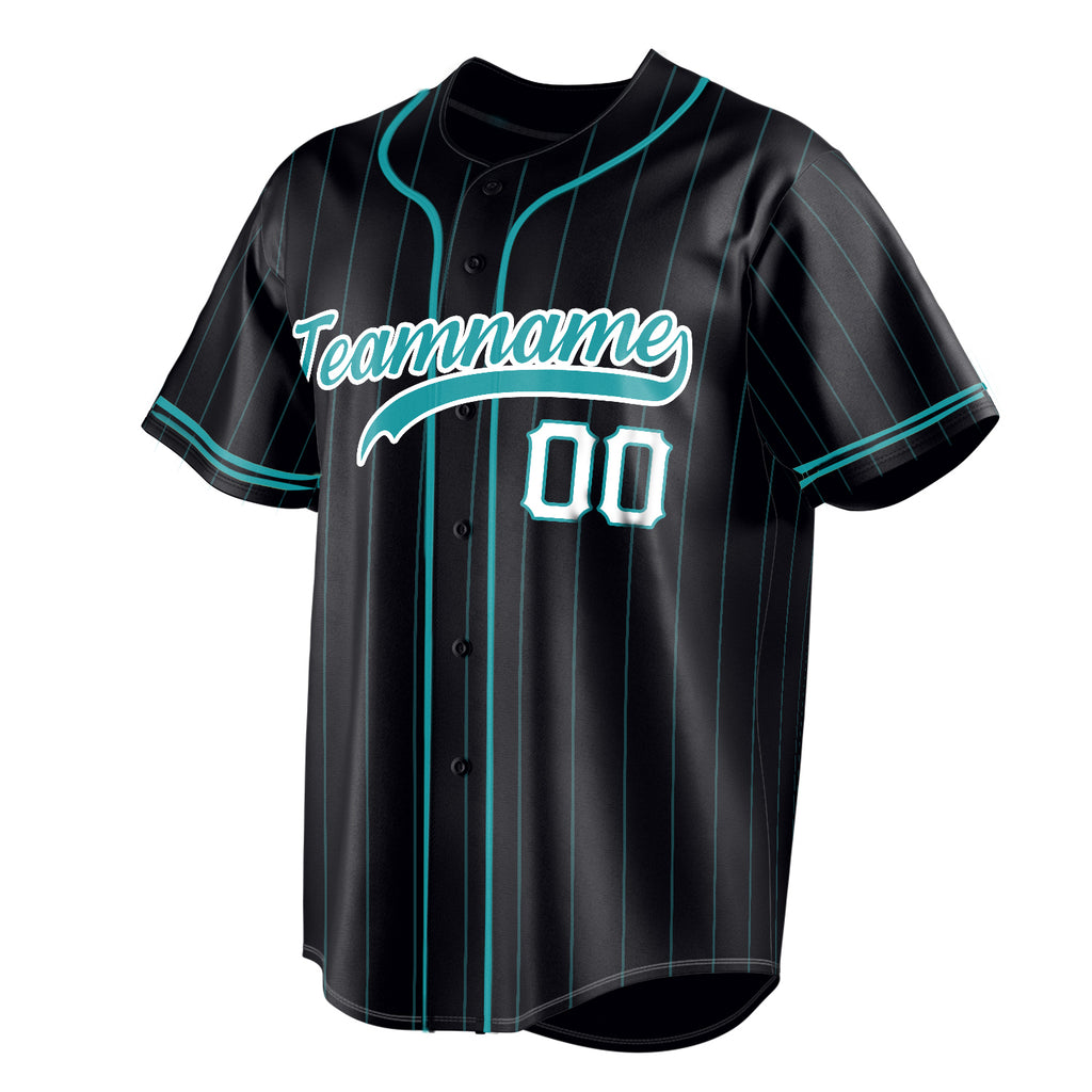Personalized Black & Aqua Aqua Pinstripe Fan Baseball Jersey