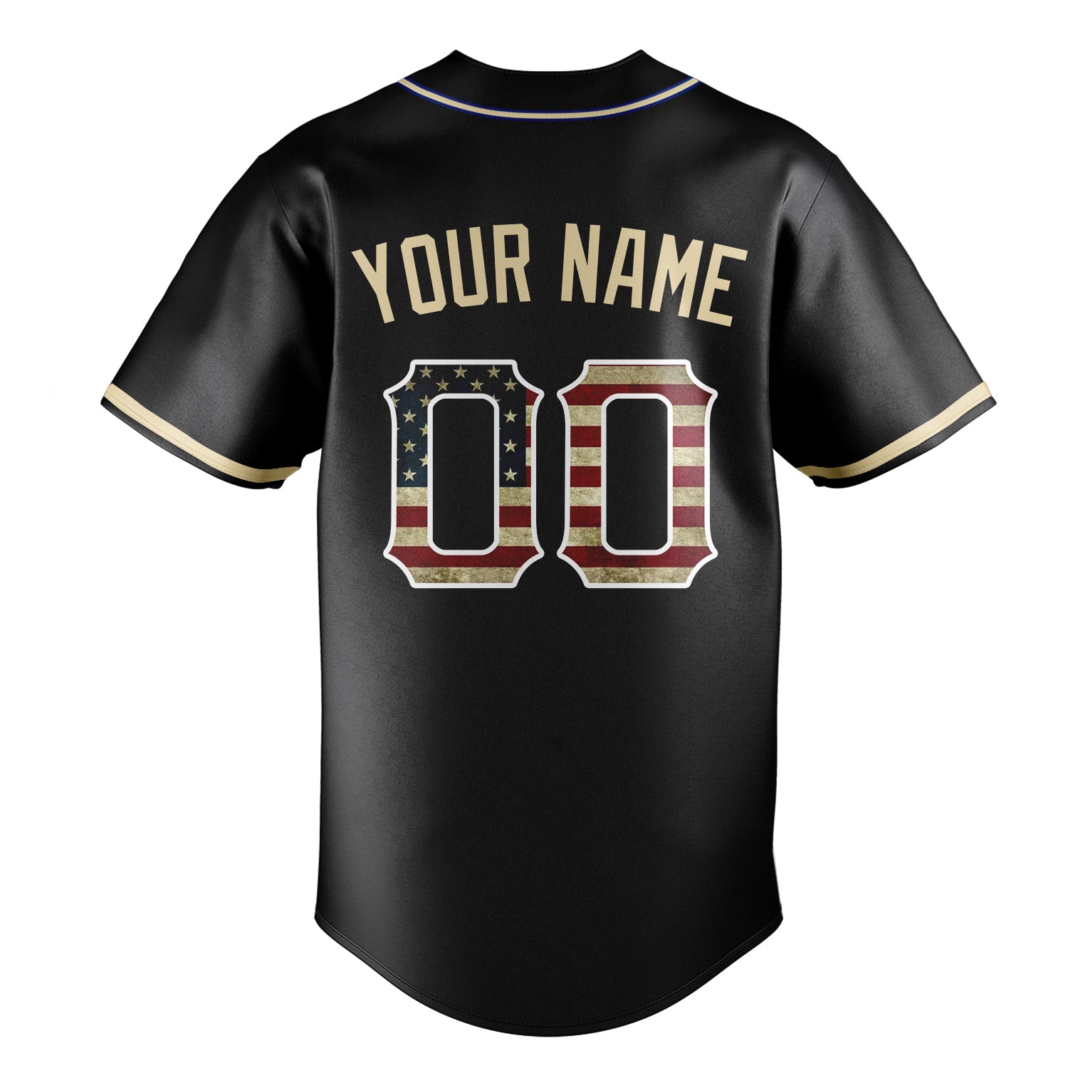 Personalized Black & Cream Vintage USA Flag Fan Baseball Jersey