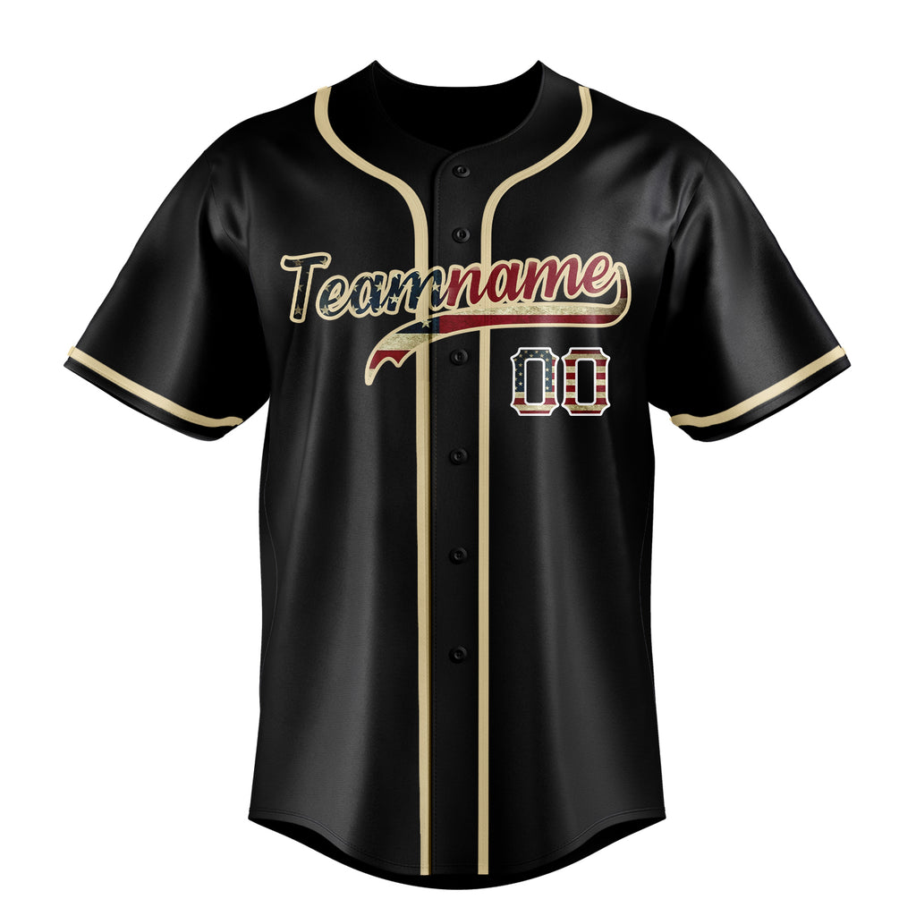 Personalized Black & Cream Vintage USA Flag Fan Baseball Jersey