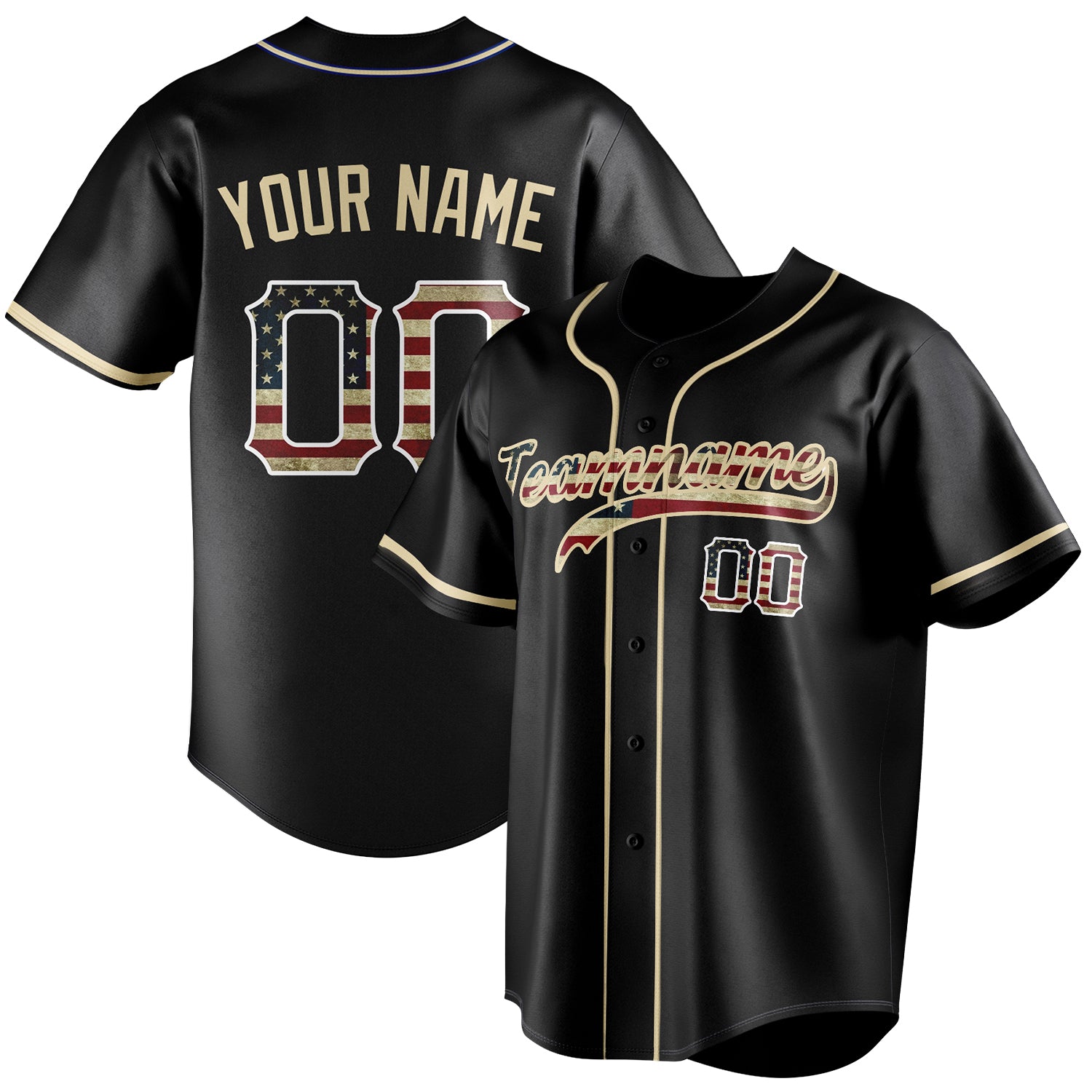 Personalized Black & Cream Vintage USA Flag Fan Baseball Jersey BB01240528YX192