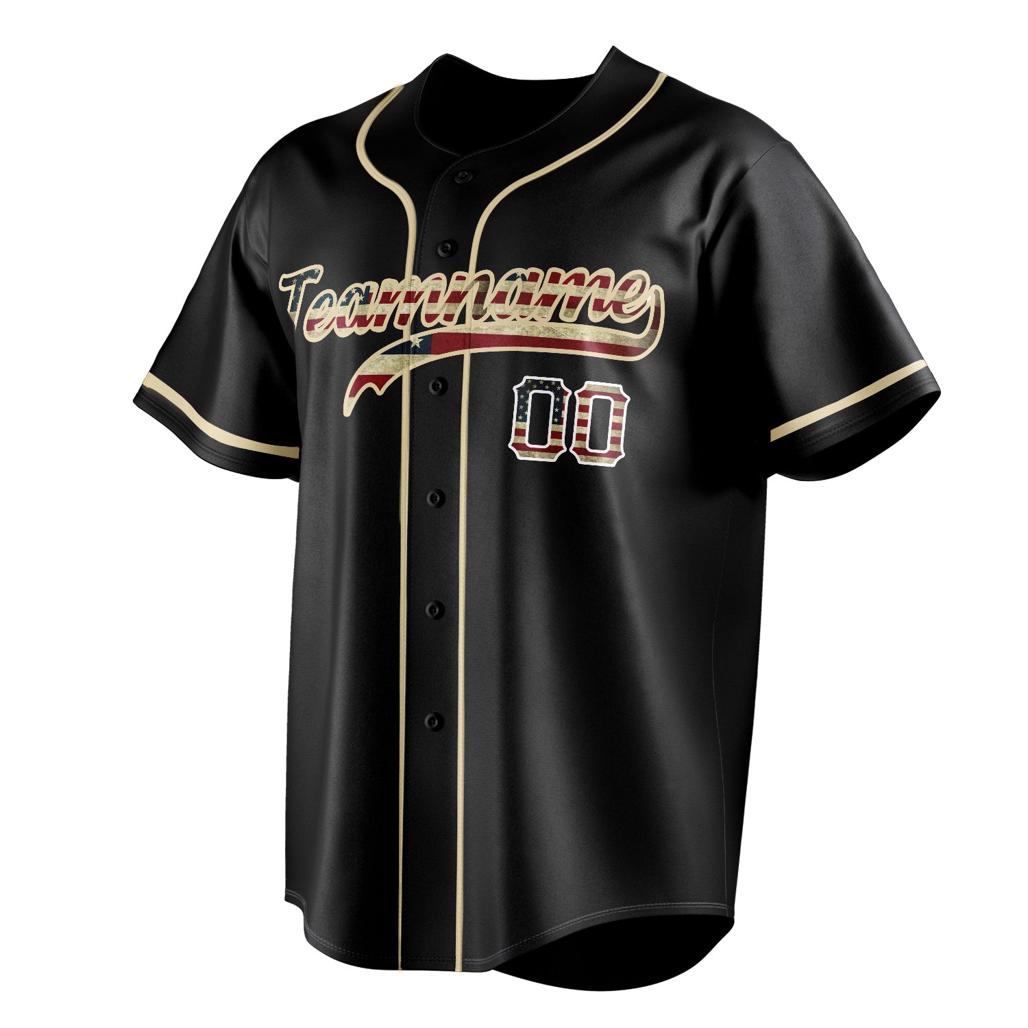 Personalized Black & Cream Vintage USA Flag Fan Baseball Jersey