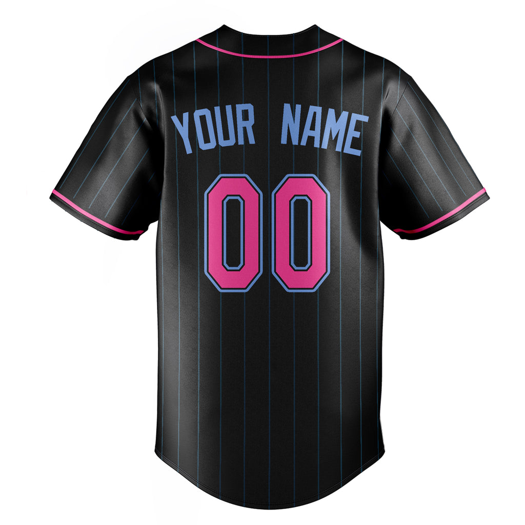 Personalized Black & Pink Ligeht Blue Pinstripe Fan Baseball Jersey