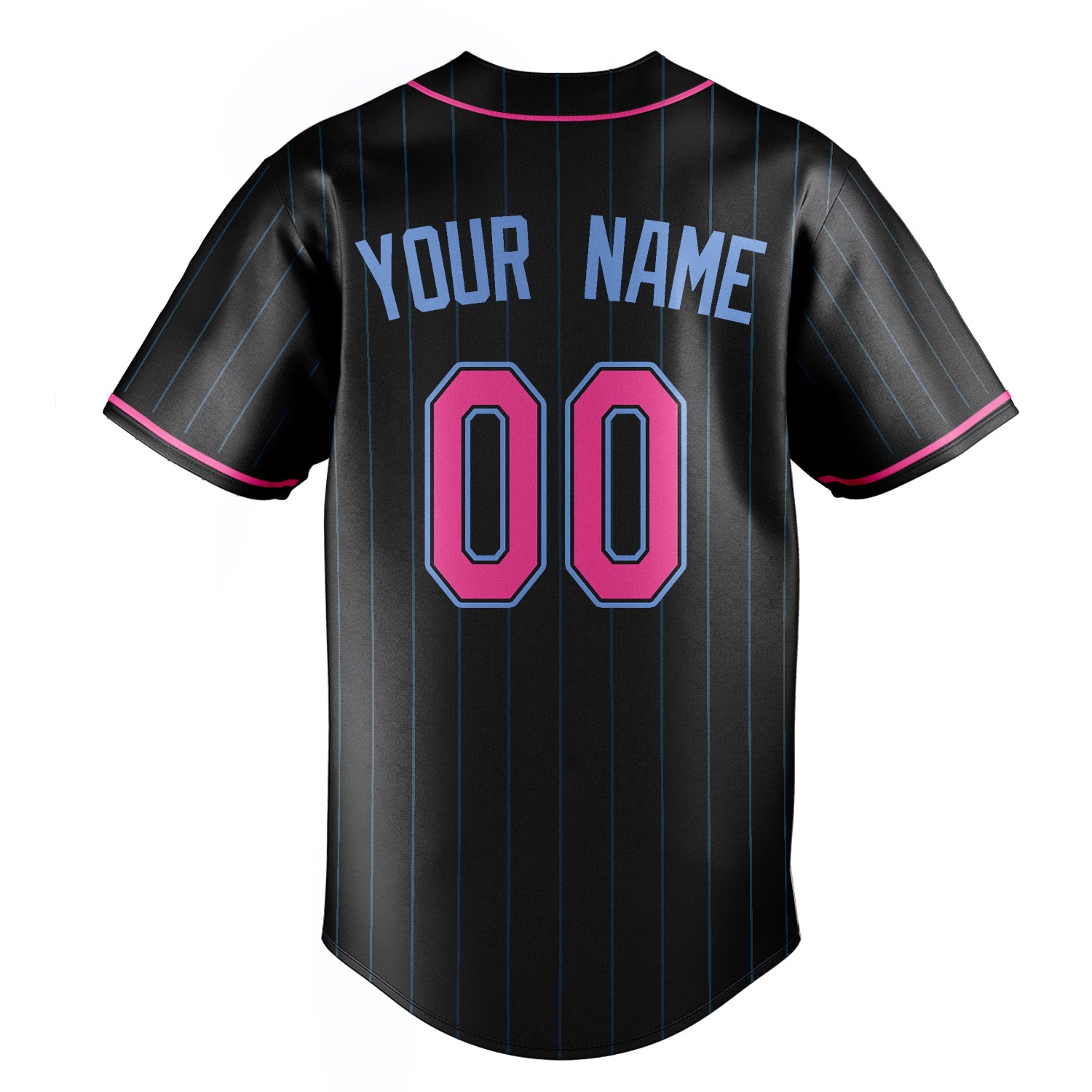 Personalized Black & Pink Ligeht Blue Pinstripe Fan Baseball Jersey