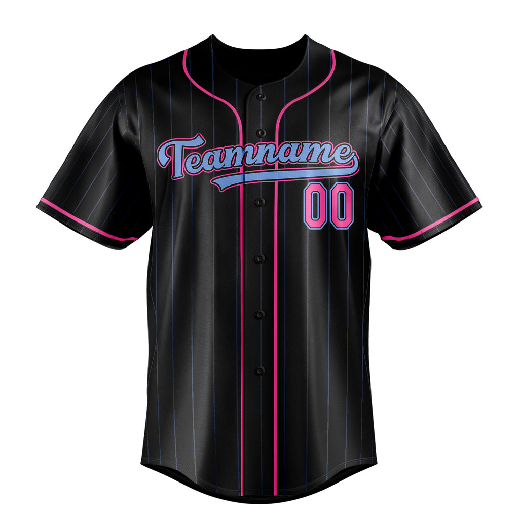 Personalized Black & Pink Ligeht Blue Pinstripe Fan Baseball Jersey