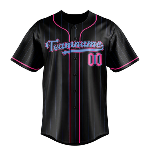 Personalized Black & Pink Ligeht Blue Pinstripe Fan Baseball Jersey