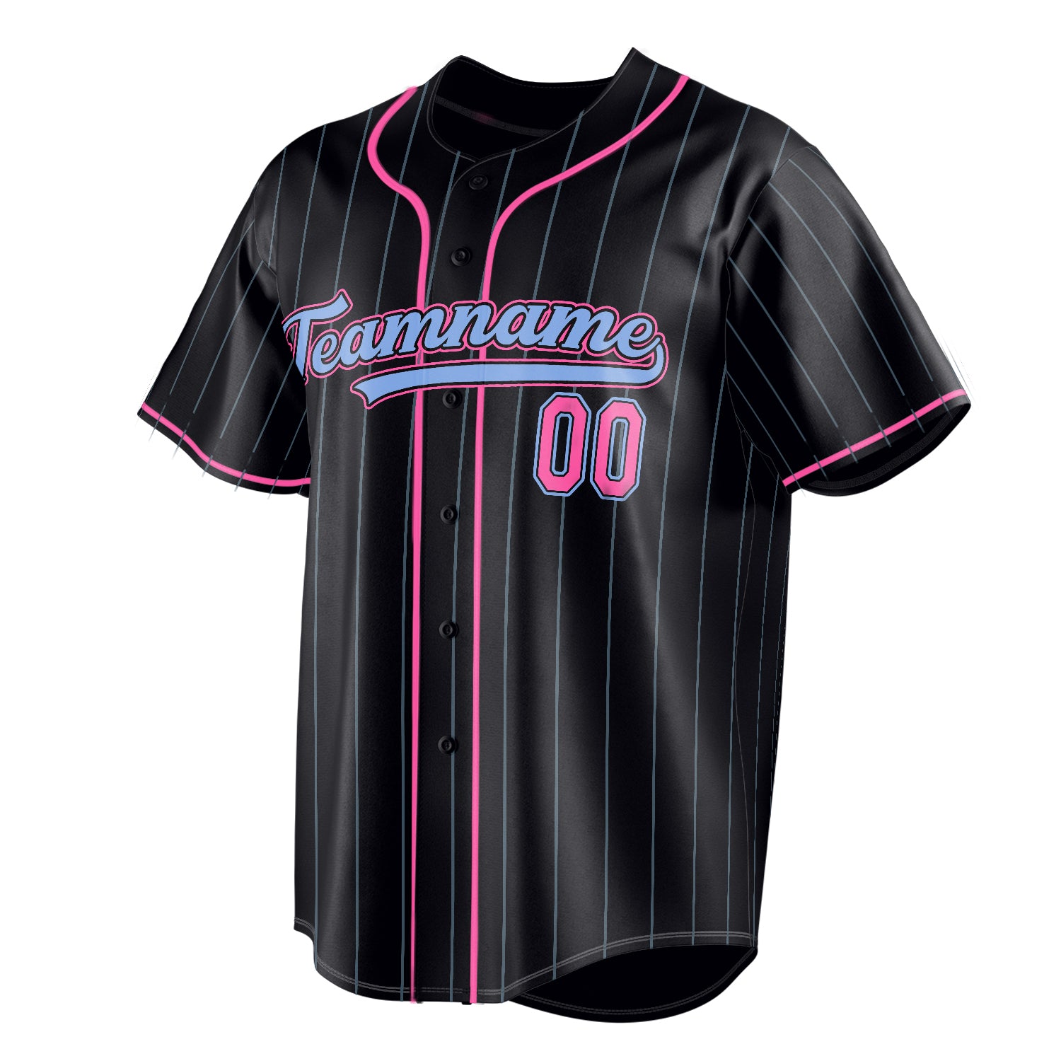 Personalized Black & Pink Ligeht Blue Pinstripe Fan Baseball Jersey