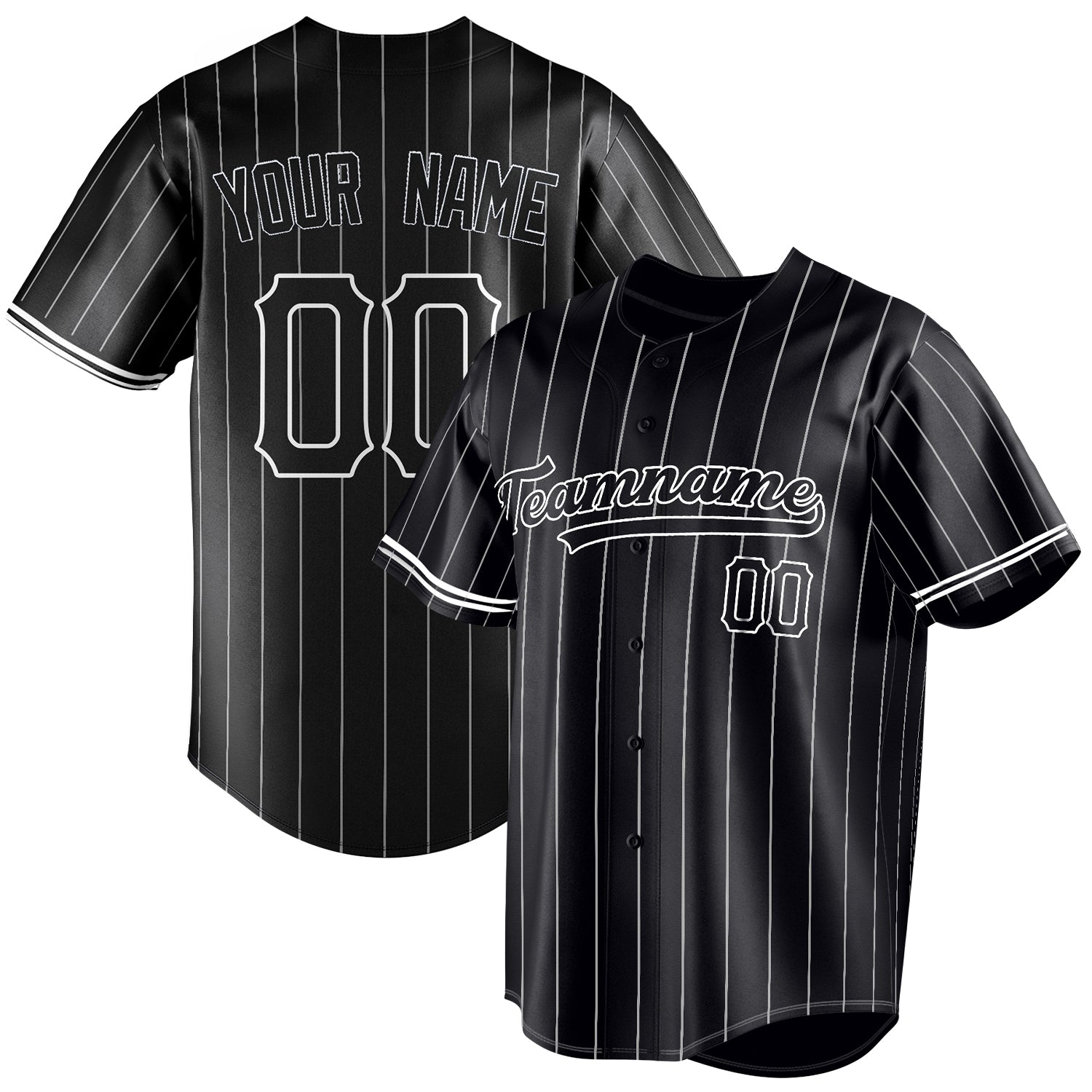 Personalized Black & White White Pinstripe Fan Baseball Jersey BB01240528YX204