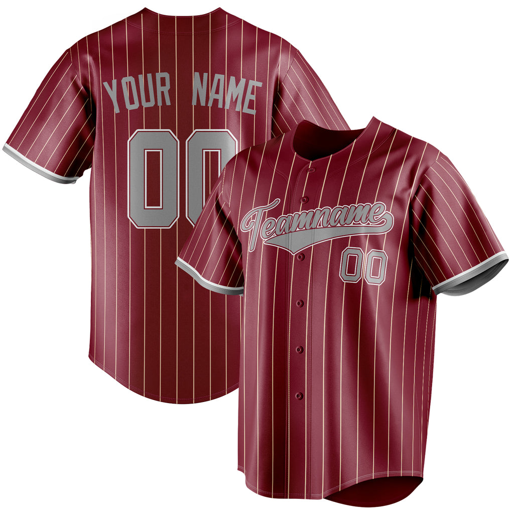 Personalized Crimson & Gray Cream Pinstripe Fan Baseball Jersey BB01240529CK147