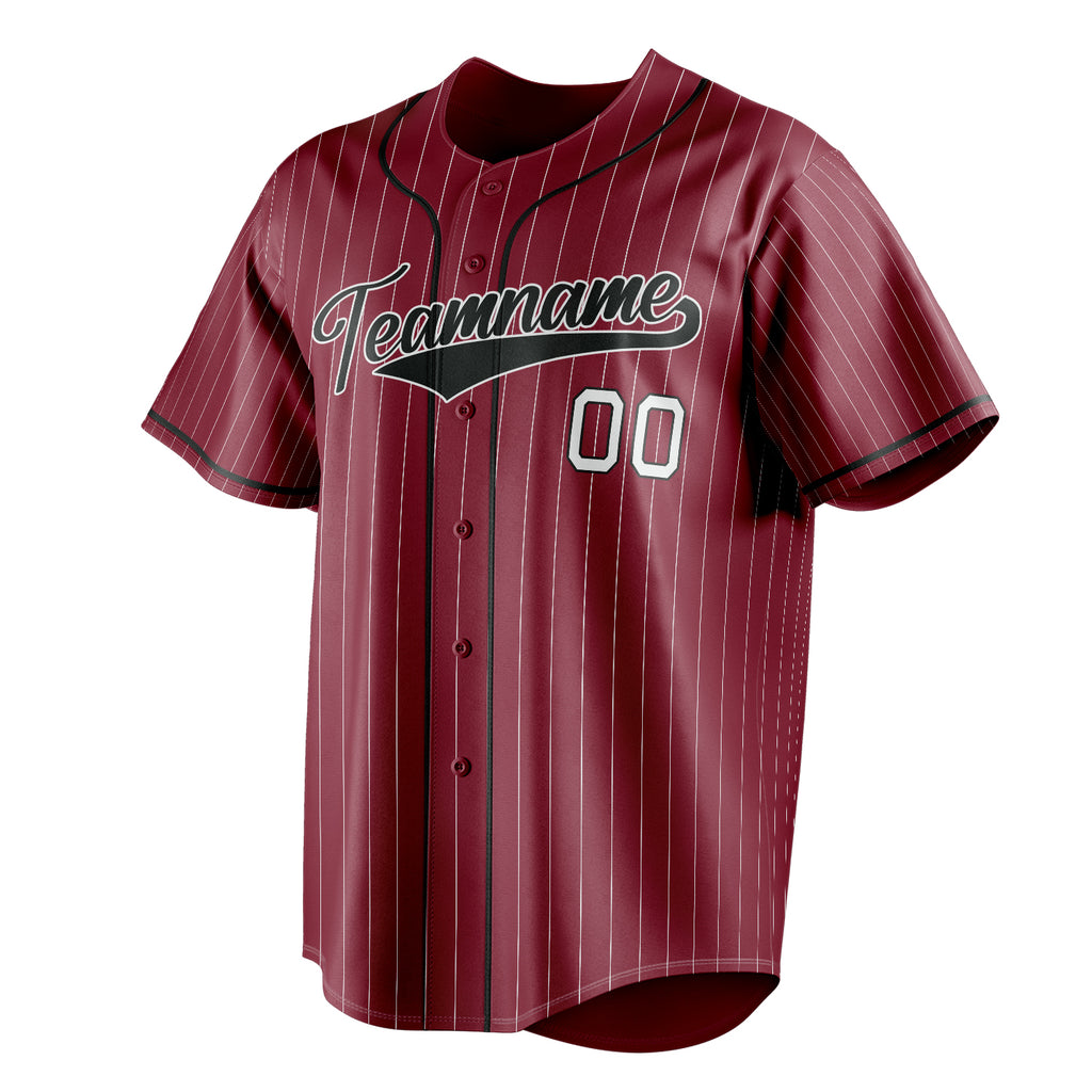 Personalized Crimson & Black White Pinstripe Fan Baseball Jersey