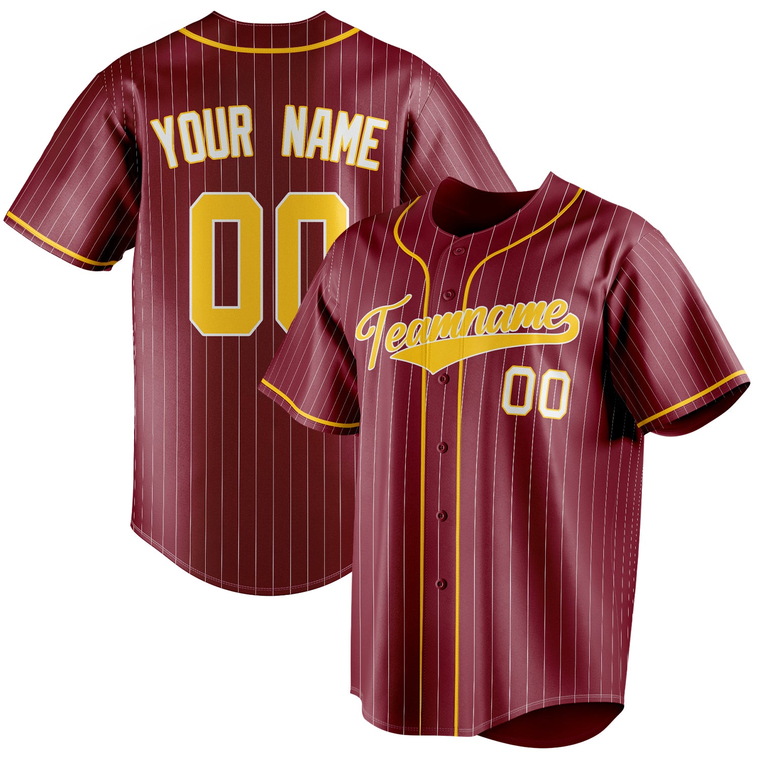 Personalized Crimson & Gold White Pinstripe Fan Baseball Jersey BB01240529CK156