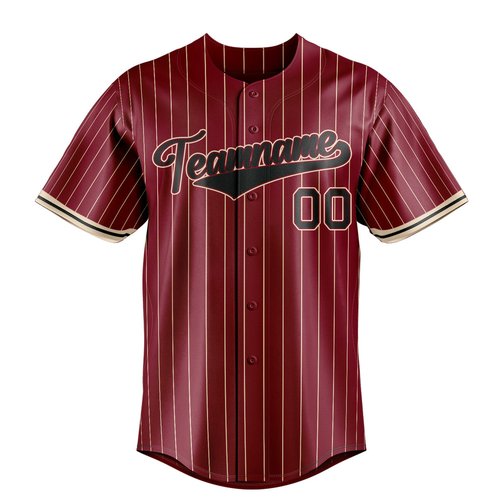 Personalized Crimson & Black Cream Pinstripe Fan Baseball Jersey