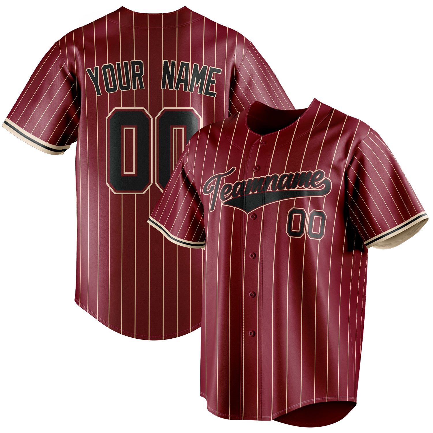 Personalized Crimson & Black Cream Pinstripe Fan Baseball Jersey BB01240529CK159