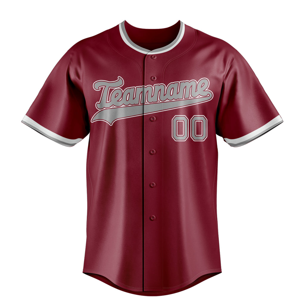 Personalized Crimson & Steel Gray Color Fan Baseball Jersey