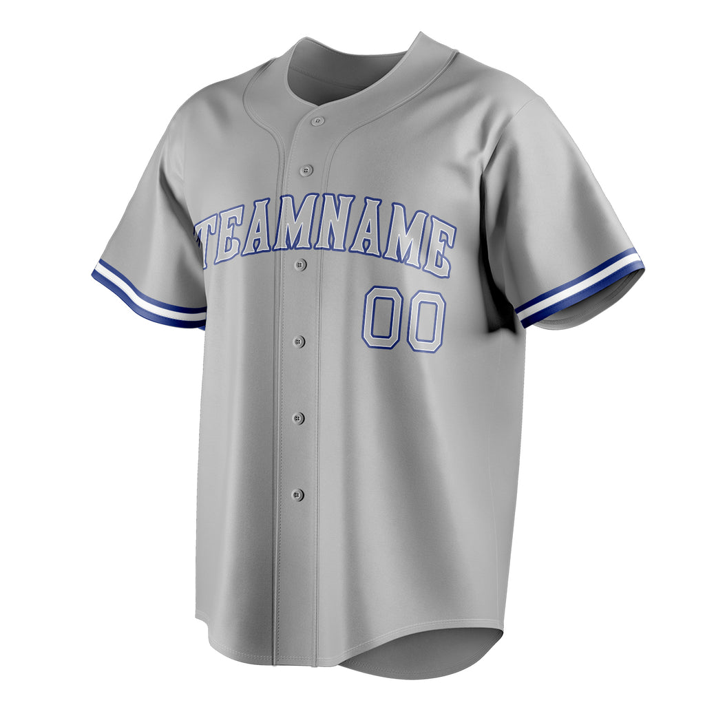 Personalized Gray & Royal Color Fan Baseball Jersey