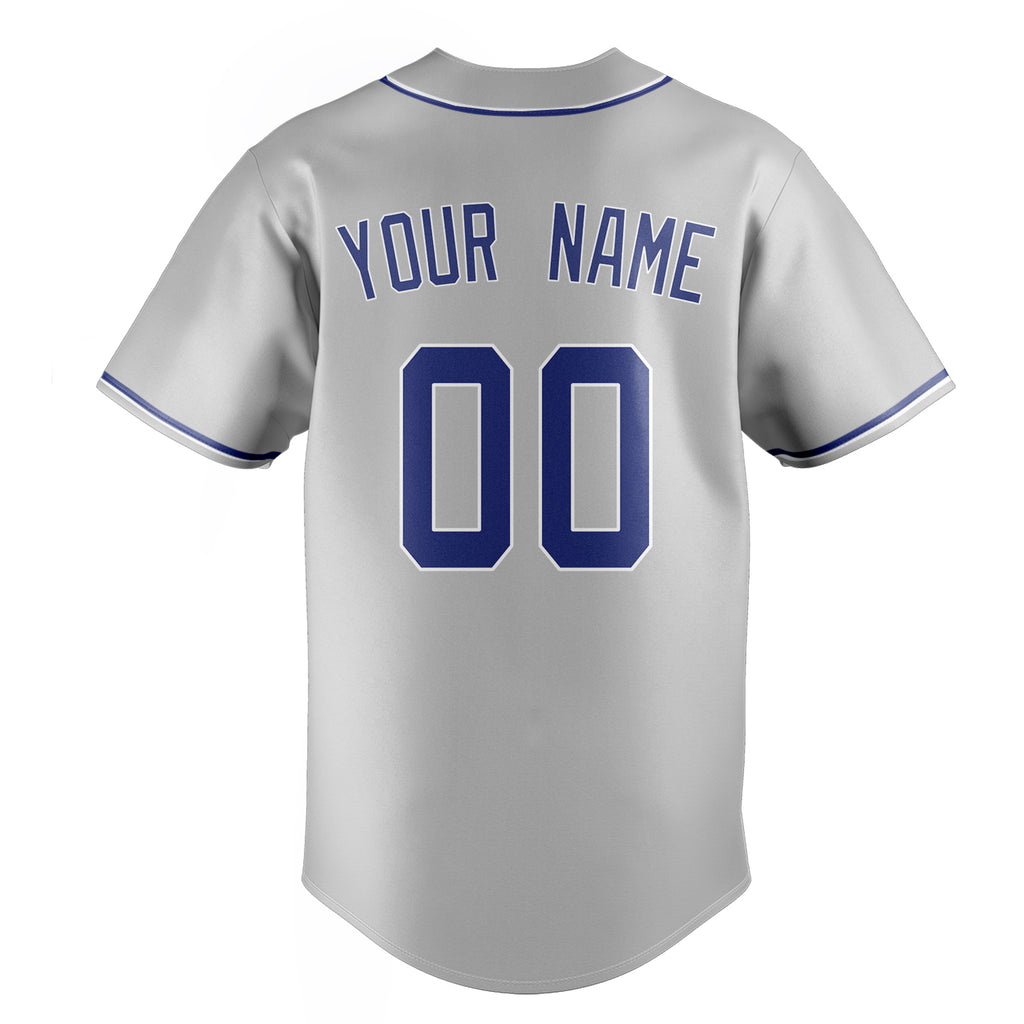 Personalized Gray & Royal Color Fan Baseball Jersey