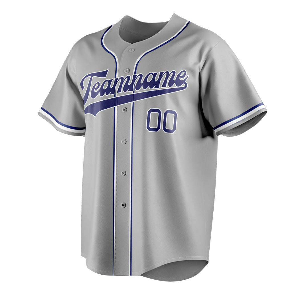 Personalized Gray & Royal Color Fan Baseball Jersey