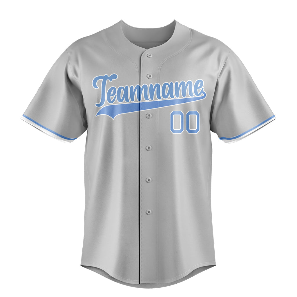 Personalized Gray & Light Blue Color Fan Baseball Jersey