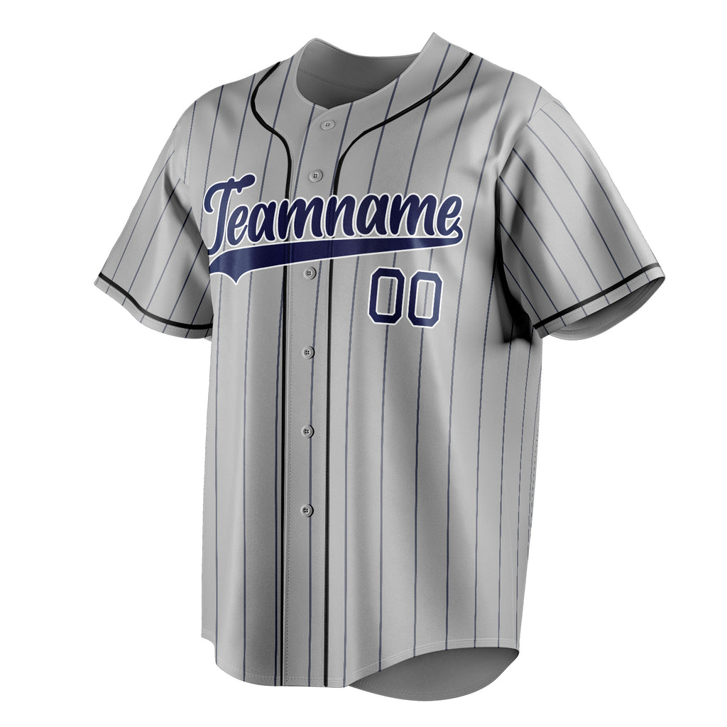 Personalized Gray & Navy Navy Pinstripe Fan Baseball Jersey
