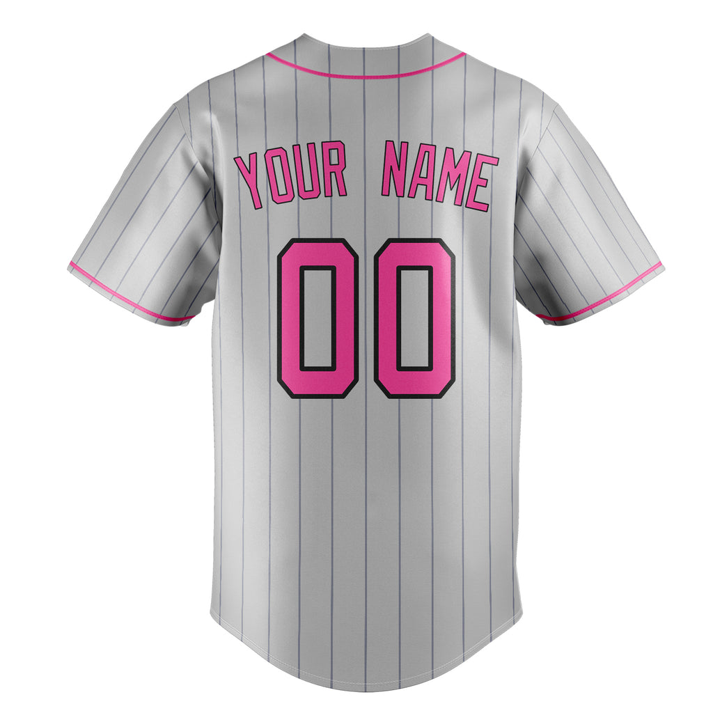 Personalized Gray & Pink Black Pinstripe Fan Baseball Jersey