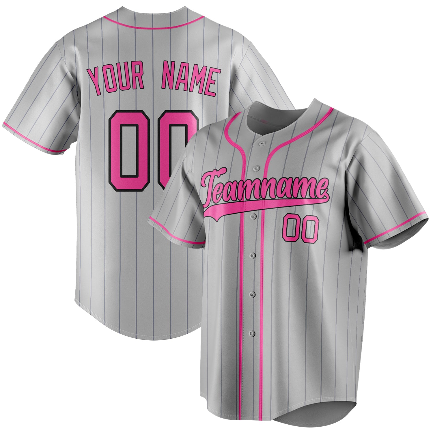 Personalized Gray & Pink Black Pinstripe Fan Baseball Jersey BB01240529JZ152