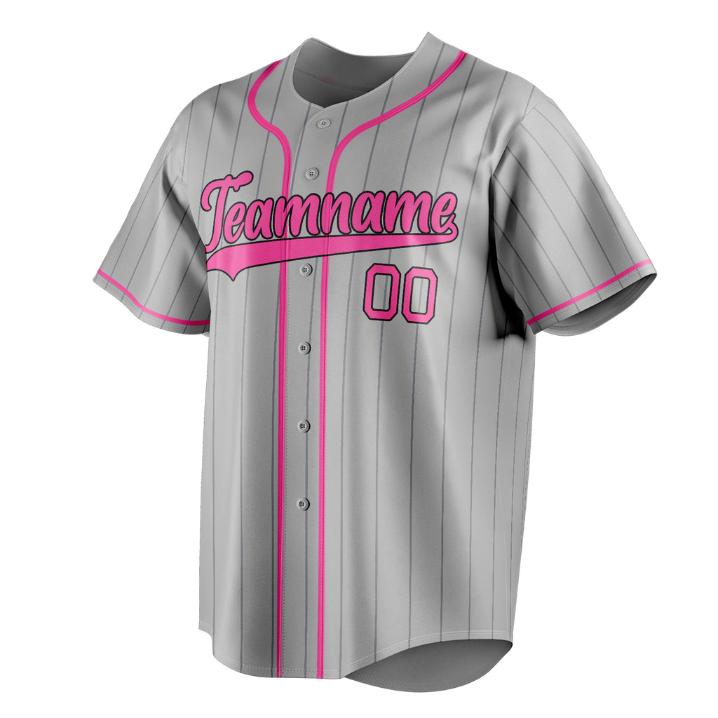 Personalized Gray & Pink Black Pinstripe Fan Baseball Jersey