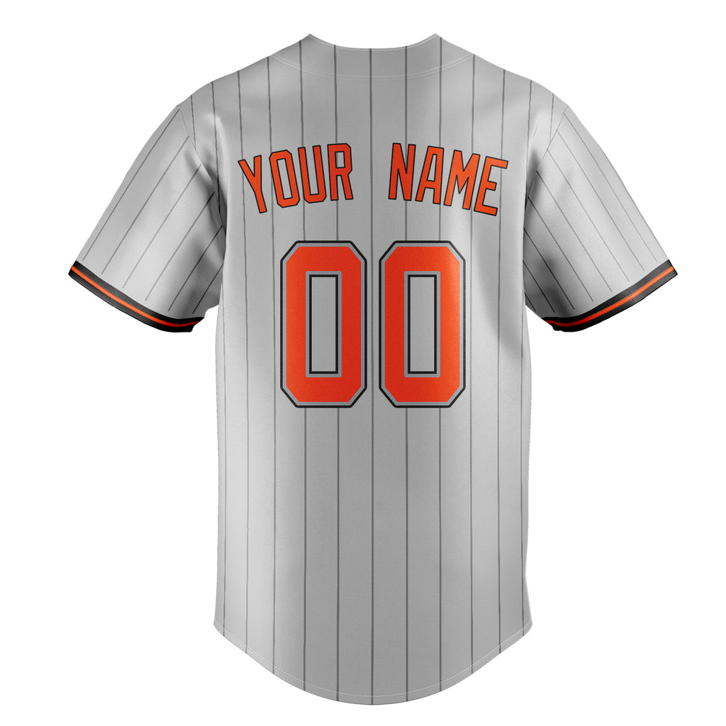 Personalized Gray & Orange Black Pinstripe Fan Baseball Jersey