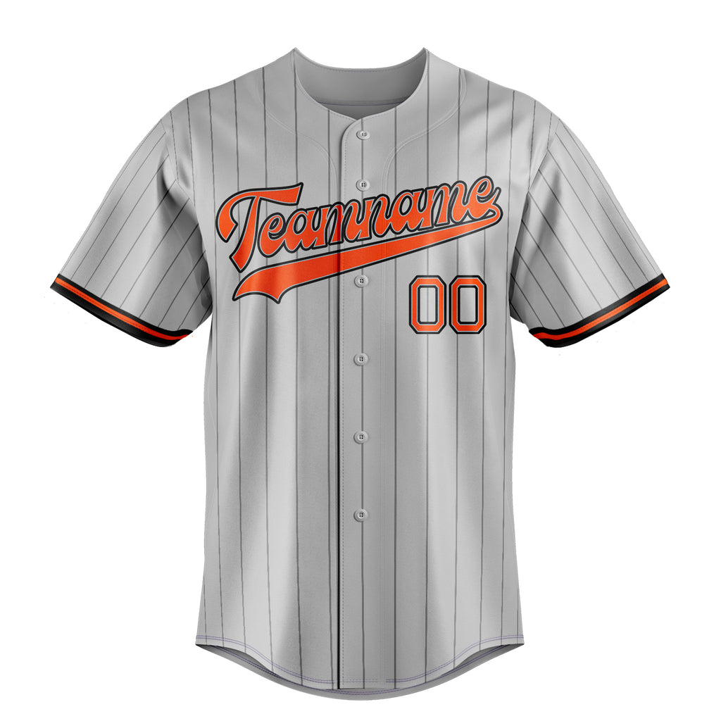 Personalized Gray & Orange Black Pinstripe Fan Baseball Jersey