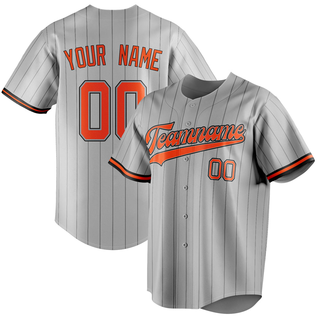 Personalized Gray & Orange Black Pinstripe Fan Baseball Jersey BB01240529JZ153