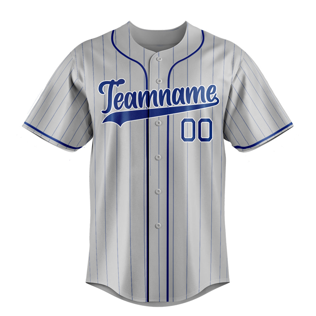 Personalized Gray & Royal Royal Pinstripe Fan Baseball Jersey