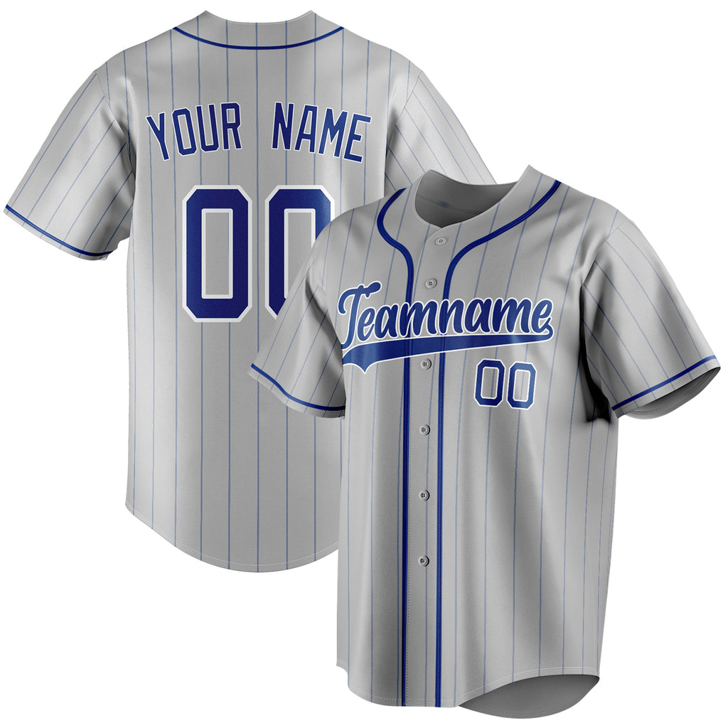 Personalized Gray & Royal Royal Pinstripe Fan Baseball Jersey BB01240529JZ155