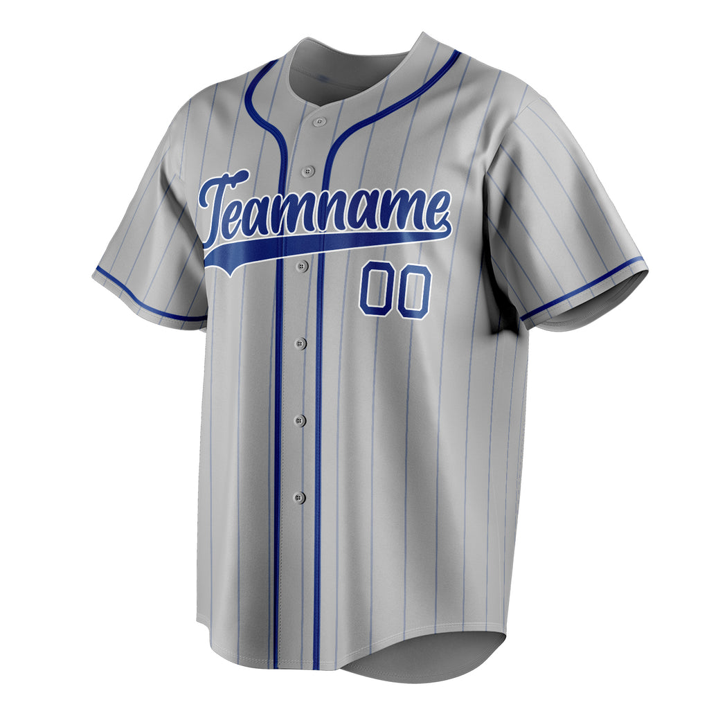 Personalized Gray & Royal Royal Pinstripe Fan Baseball Jersey