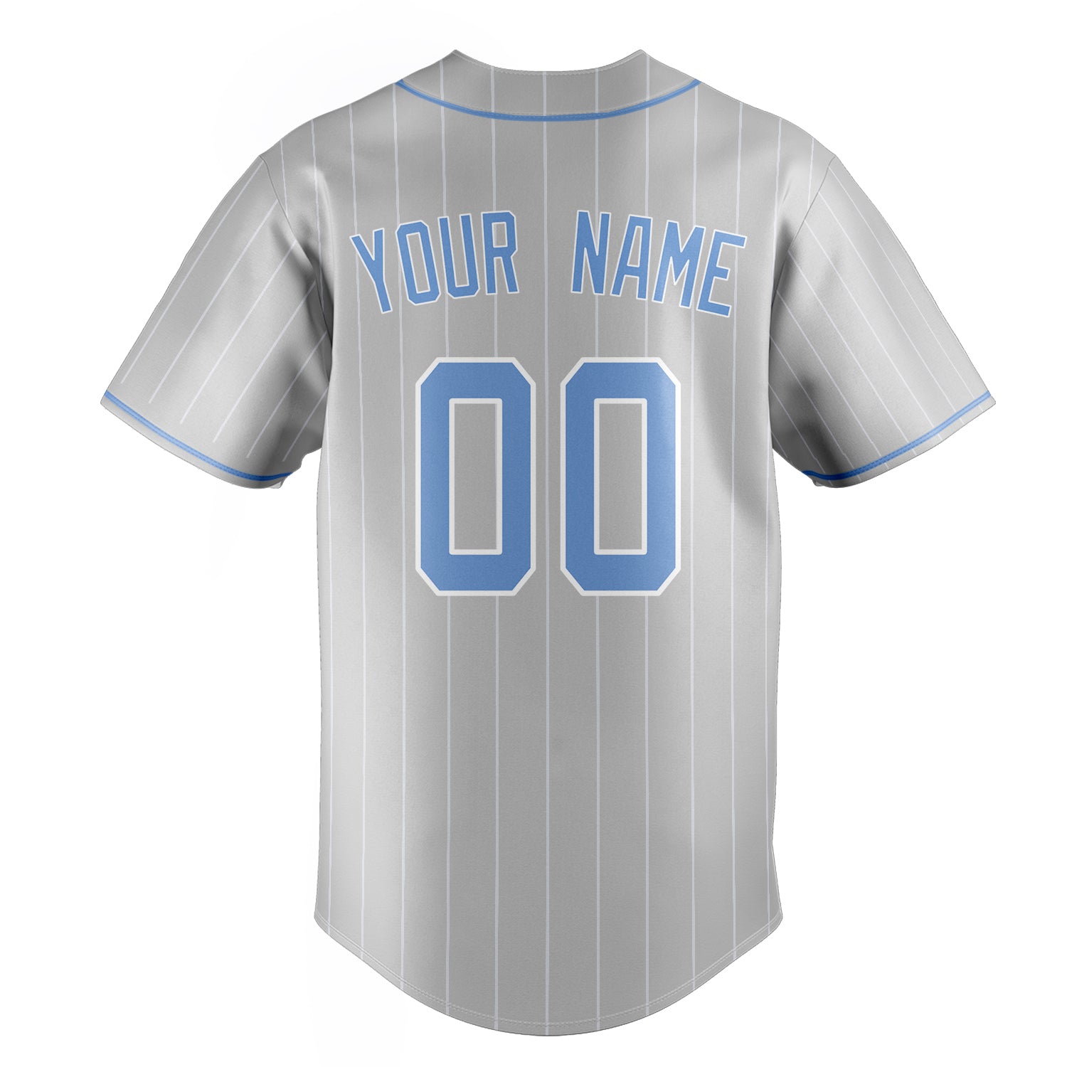 Personalized Gray & Light Blue White Pinstripe Fan Baseball Jersey