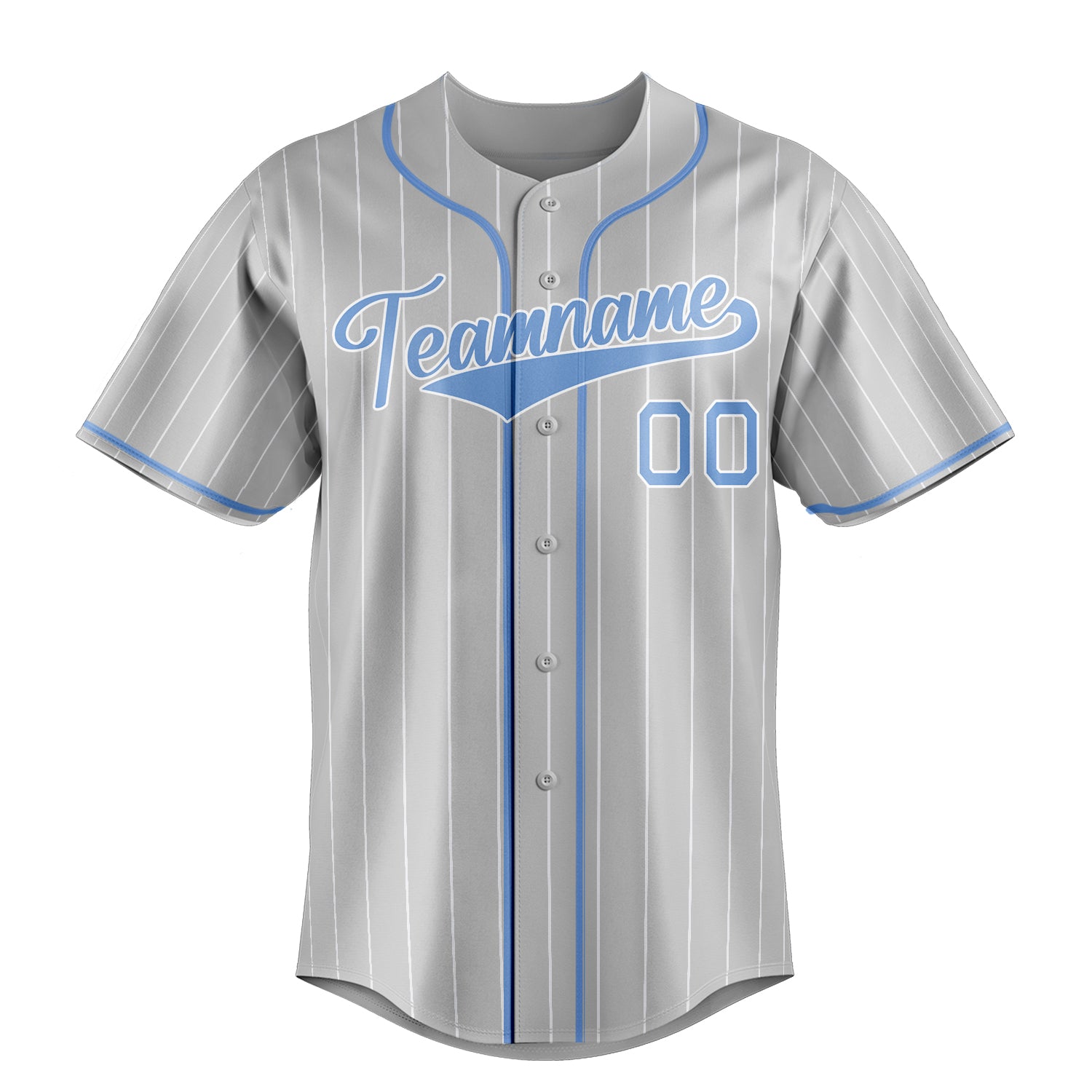Personalized Gray & Light Blue White Pinstripe Fan Baseball Jersey
