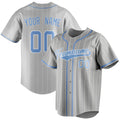 Personalized Gray & Light Blue White Pinstripe Fan Baseball Jersey BB01240529JZ156