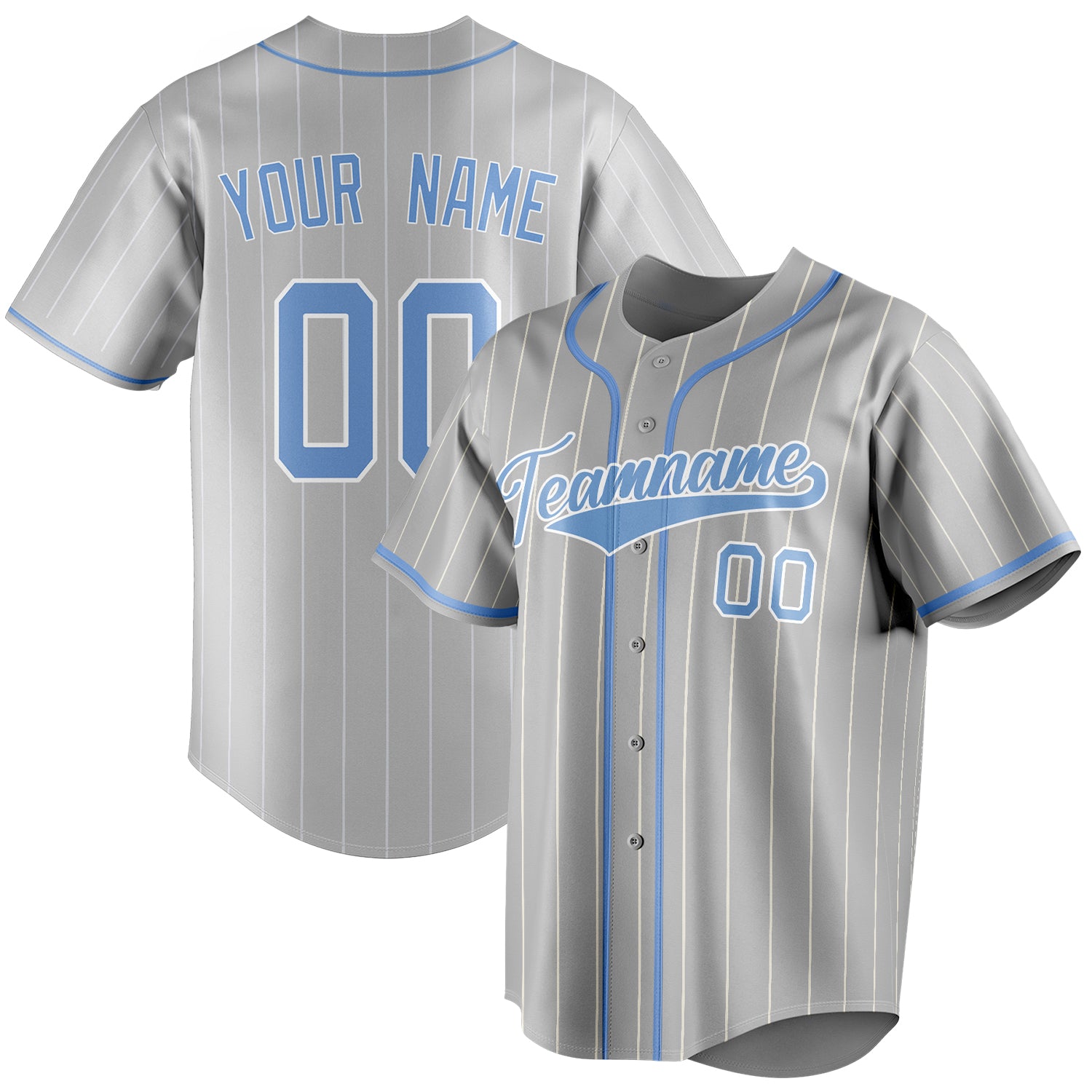 Personalized Gray & Light Blue White Pinstripe Fan Baseball Jersey BB01240529JZ156