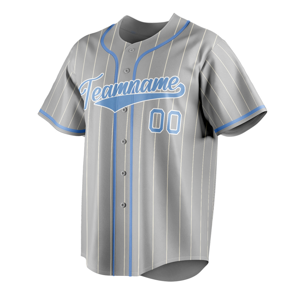 Personalized Gray & Light Blue White Pinstripe Fan Baseball Jersey