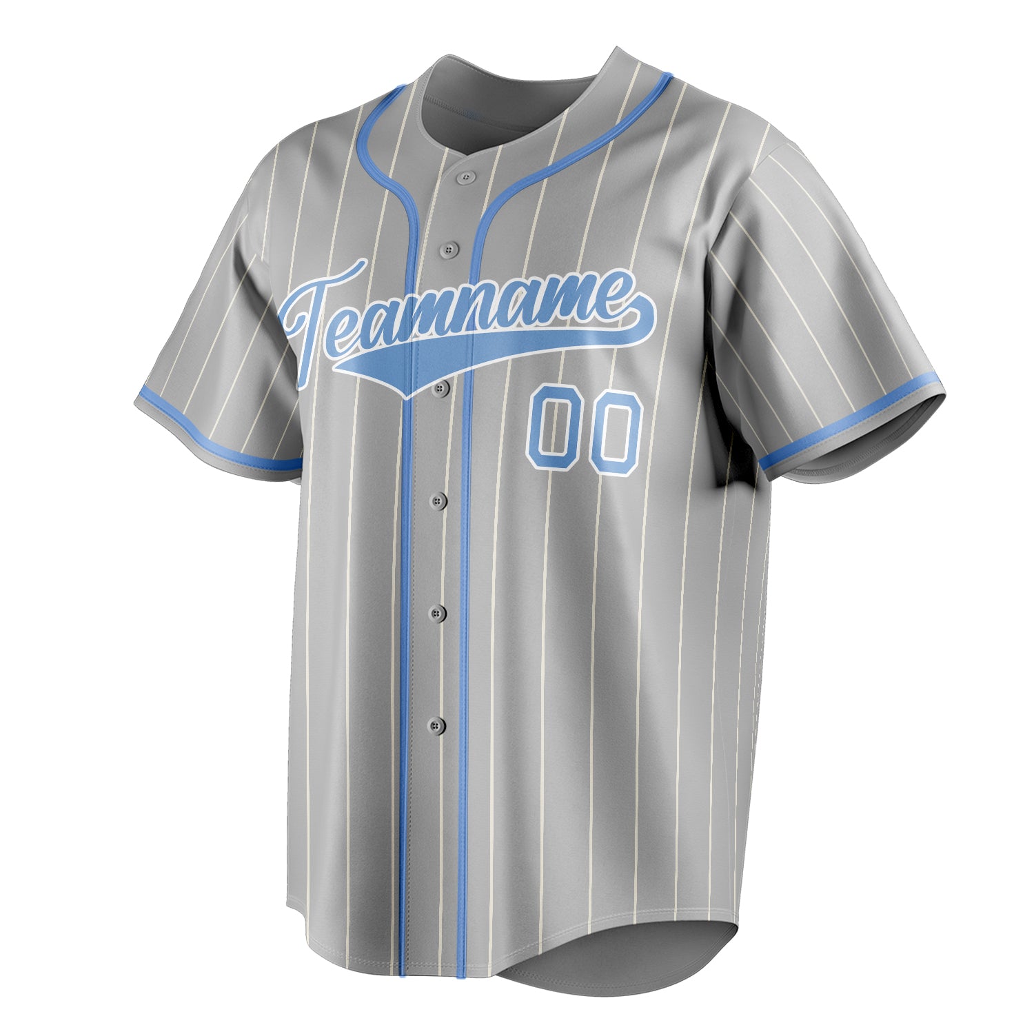 Personalized Gray & Light Blue White Pinstripe Fan Baseball Jersey