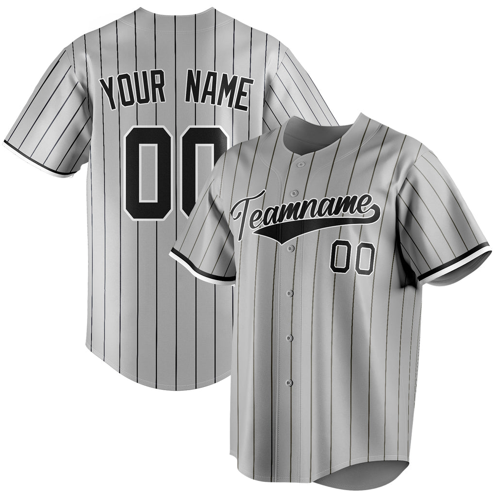 Personalized Gray & Black Black Pinstripe Fan Baseball Jersey BB01240529JZ162