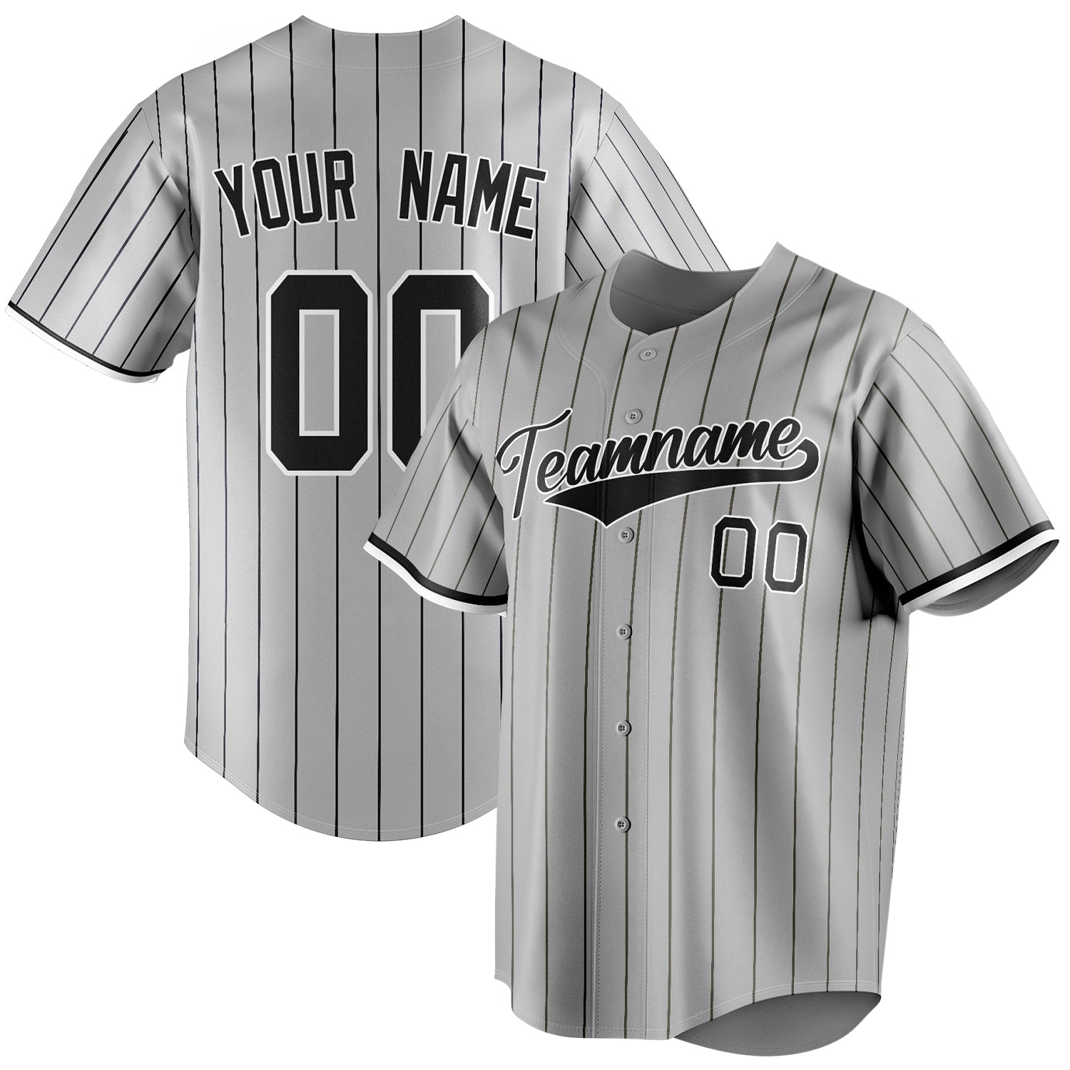 Personalized Gray & Black Black Pinstripe Fan Baseball Jersey BB01240529JZ162