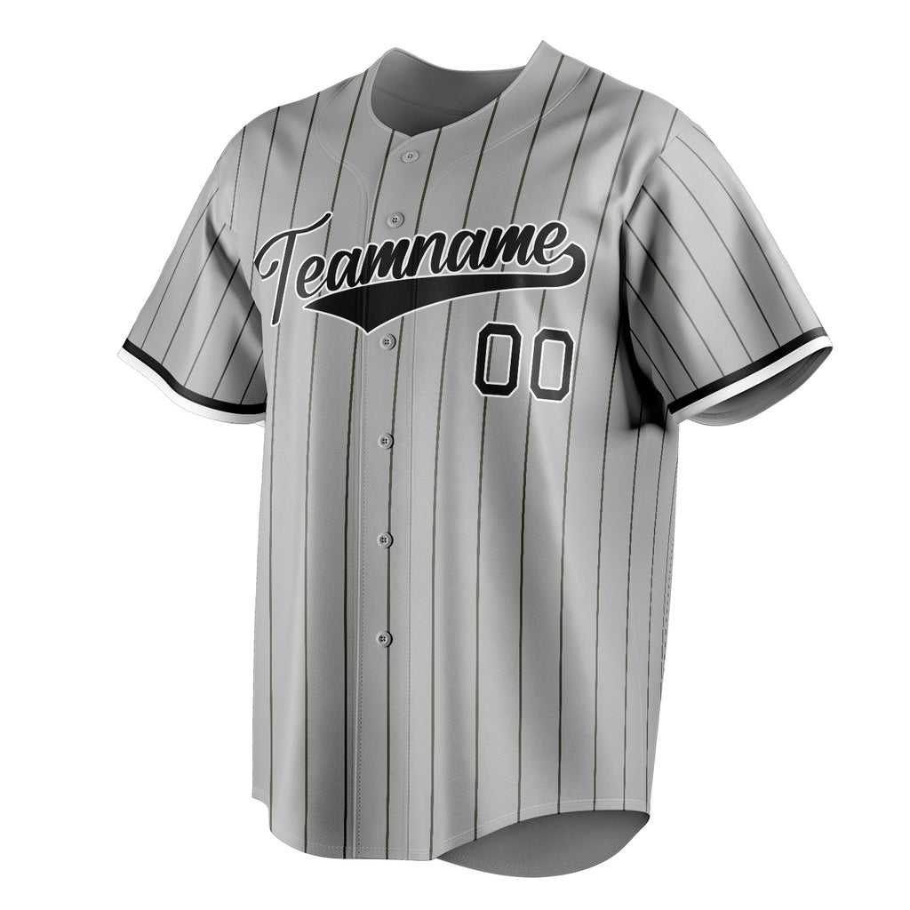 Personalized Gray & Black Black Pinstripe Fan Baseball Jersey