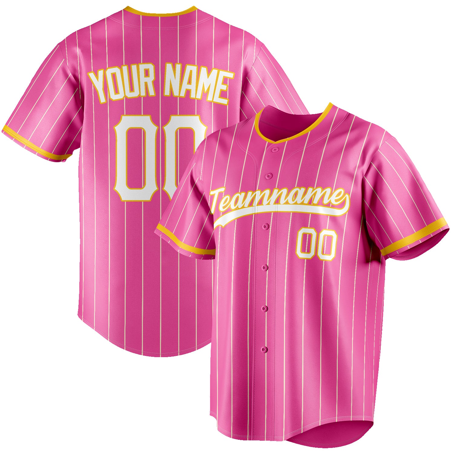 Personalized Pink & White Cream Pinstripe Fan Baseball Jersey BB01240529WX402