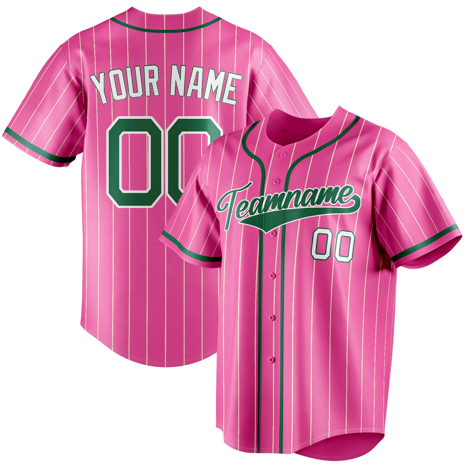 Personalized Pink & Green Cream Pinstripe Fan Baseball Jersey BB01240529WX404