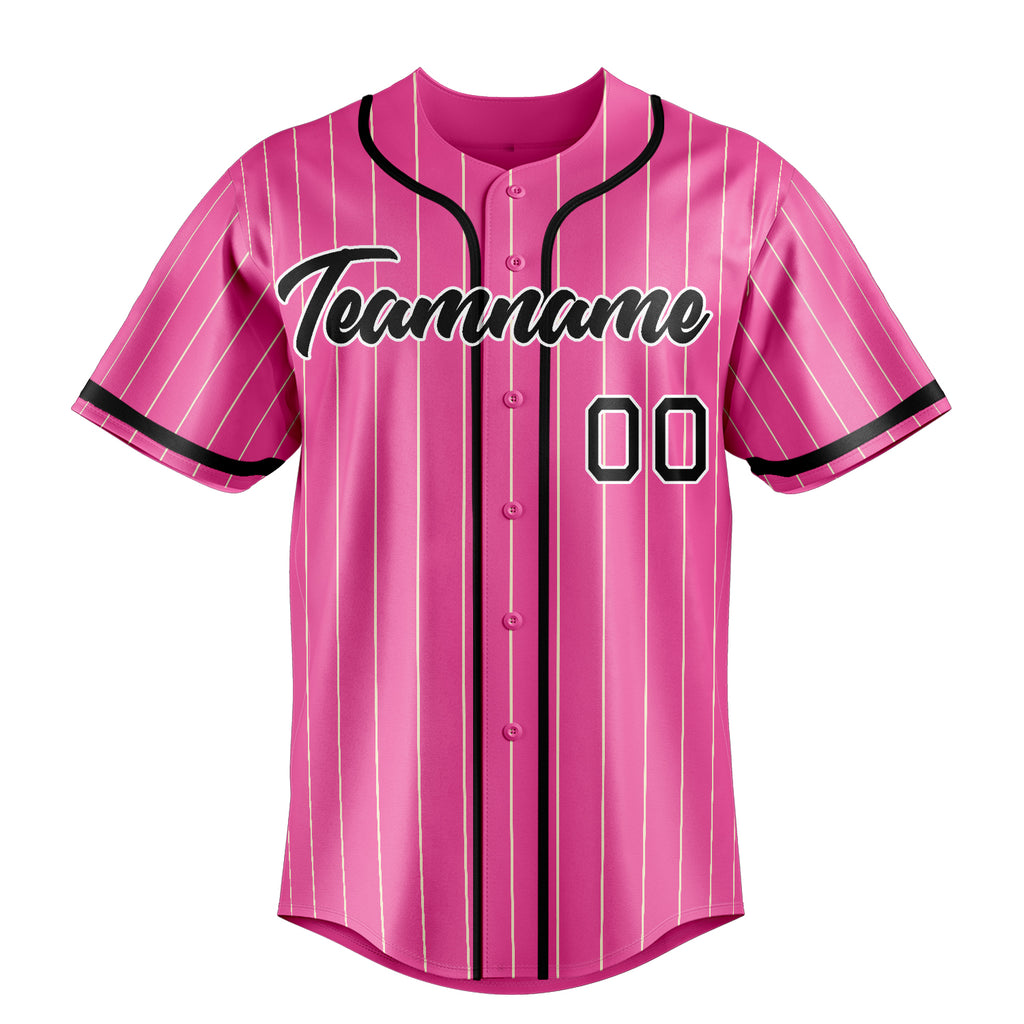 Personalized Pink & Black Cream Pinstripe Fan Baseball Jersey