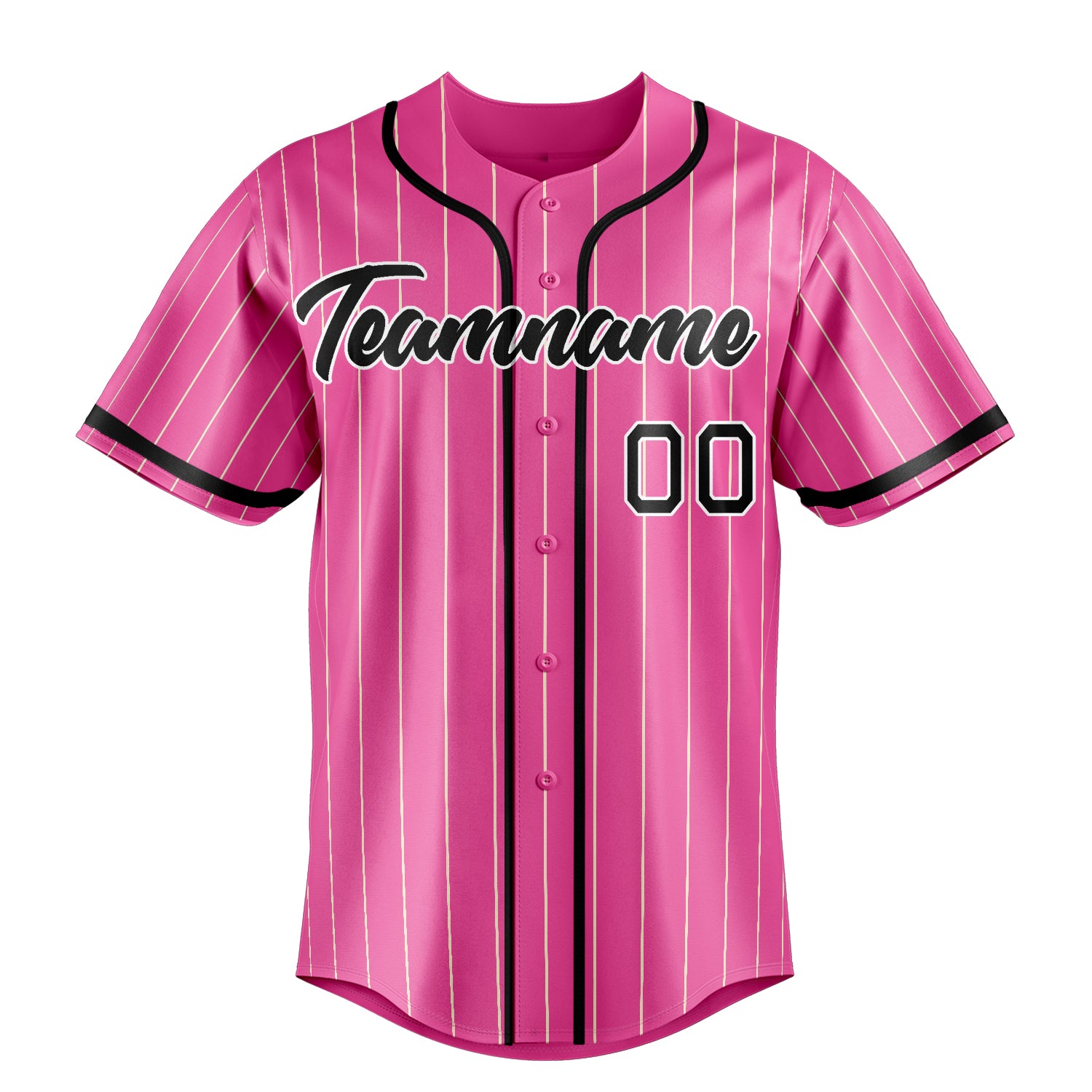 Personalized Pink & Black Cream Pinstripe Fan Baseball Jersey