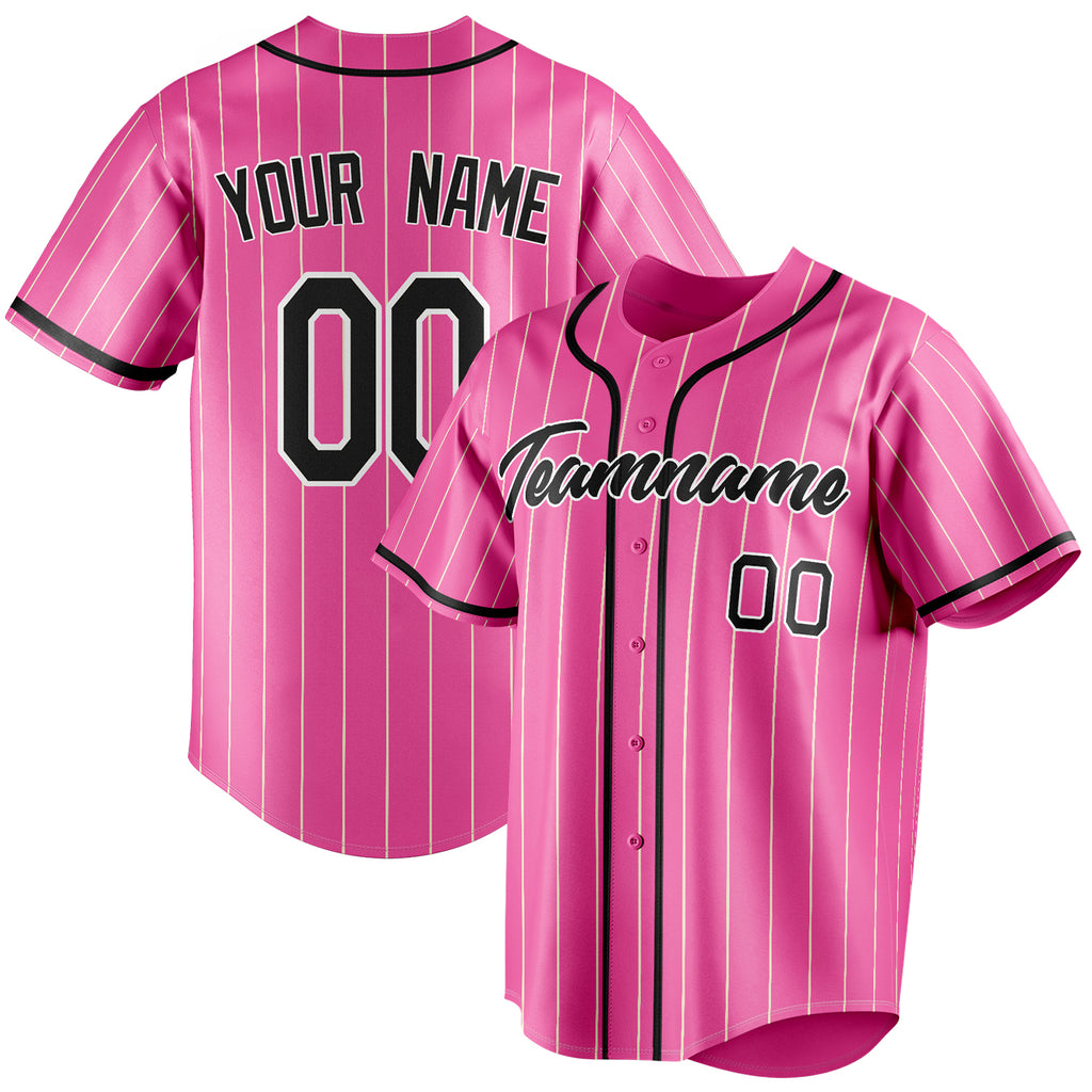 Personalized Pink & Black Cream Pinstripe Fan Baseball Jersey BB01240529WX405
