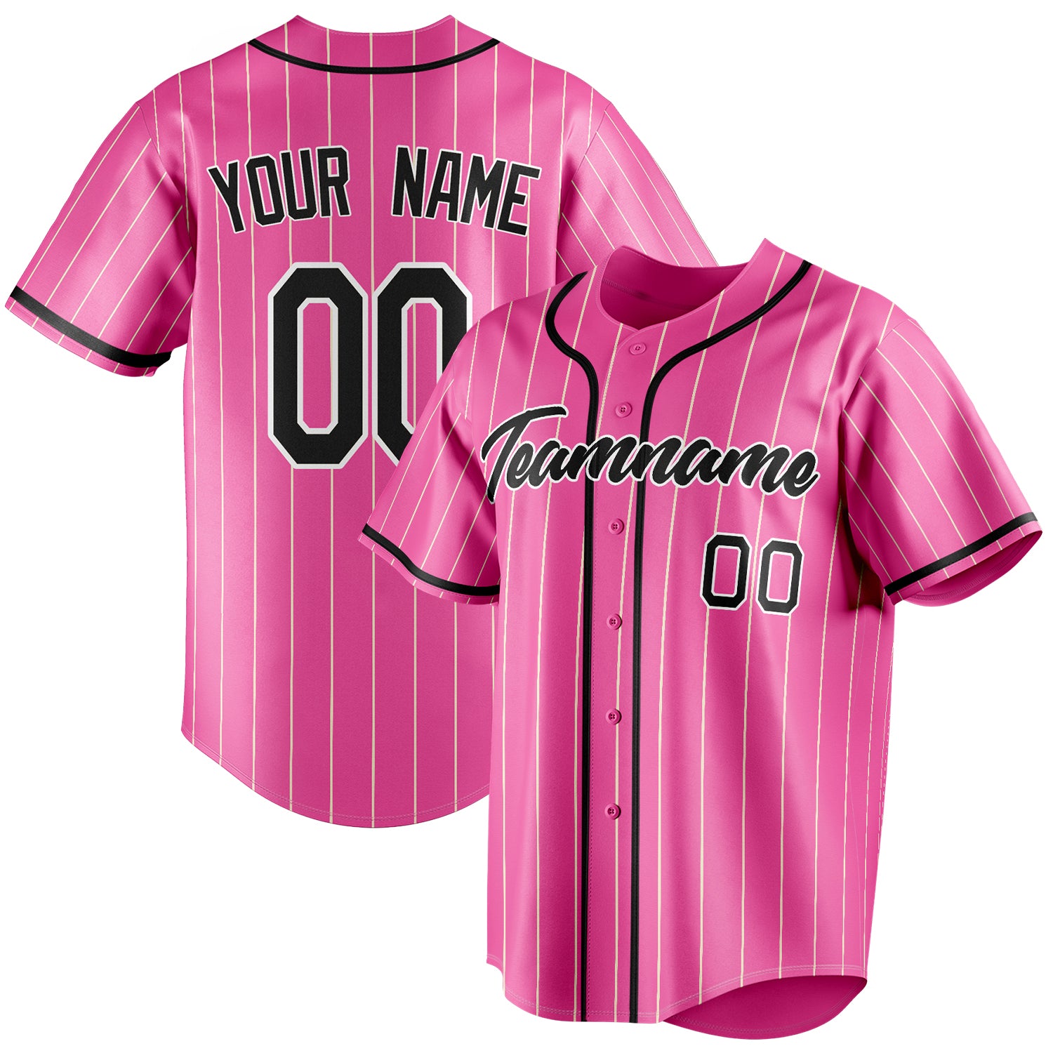 Personalized Pink & Black Cream Pinstripe Fan Baseball Jersey BB01240529WX405