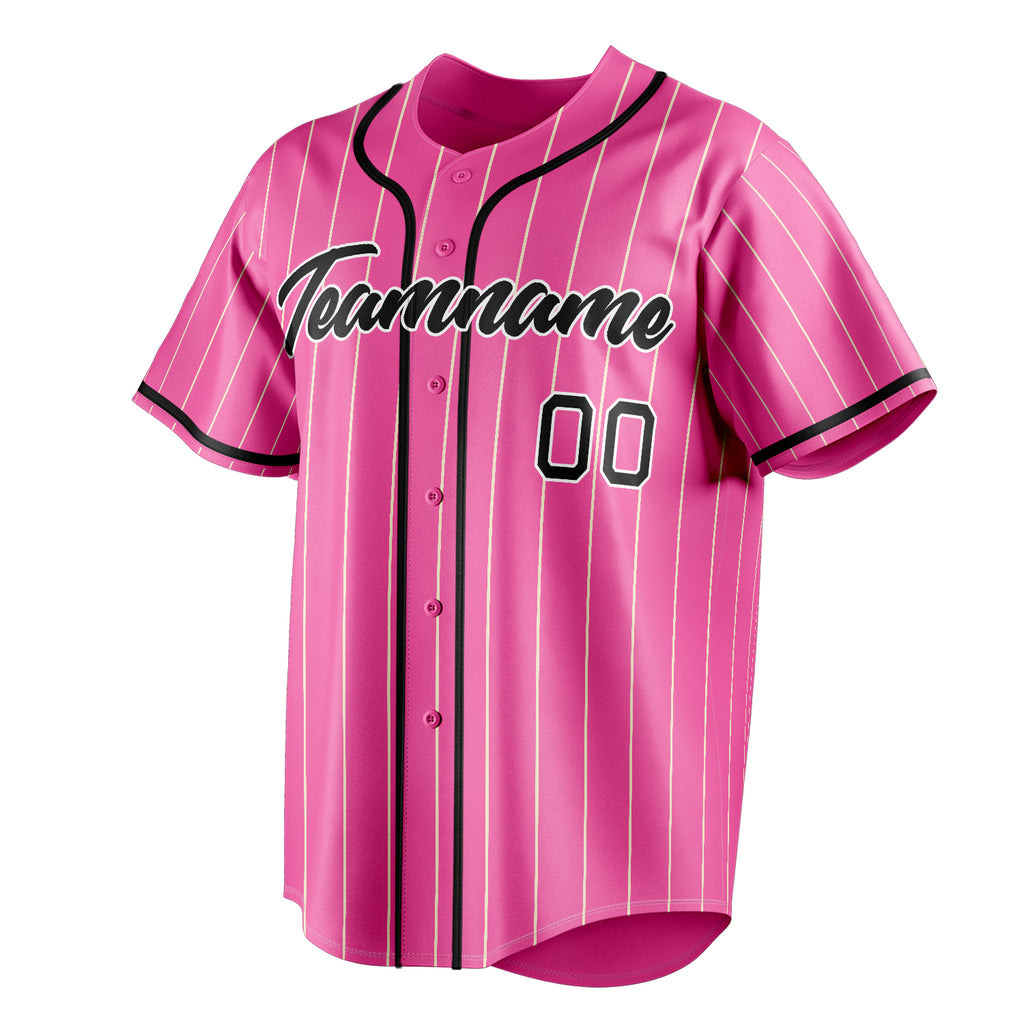 Personalized Pink & Black Cream Pinstripe Fan Baseball Jersey
