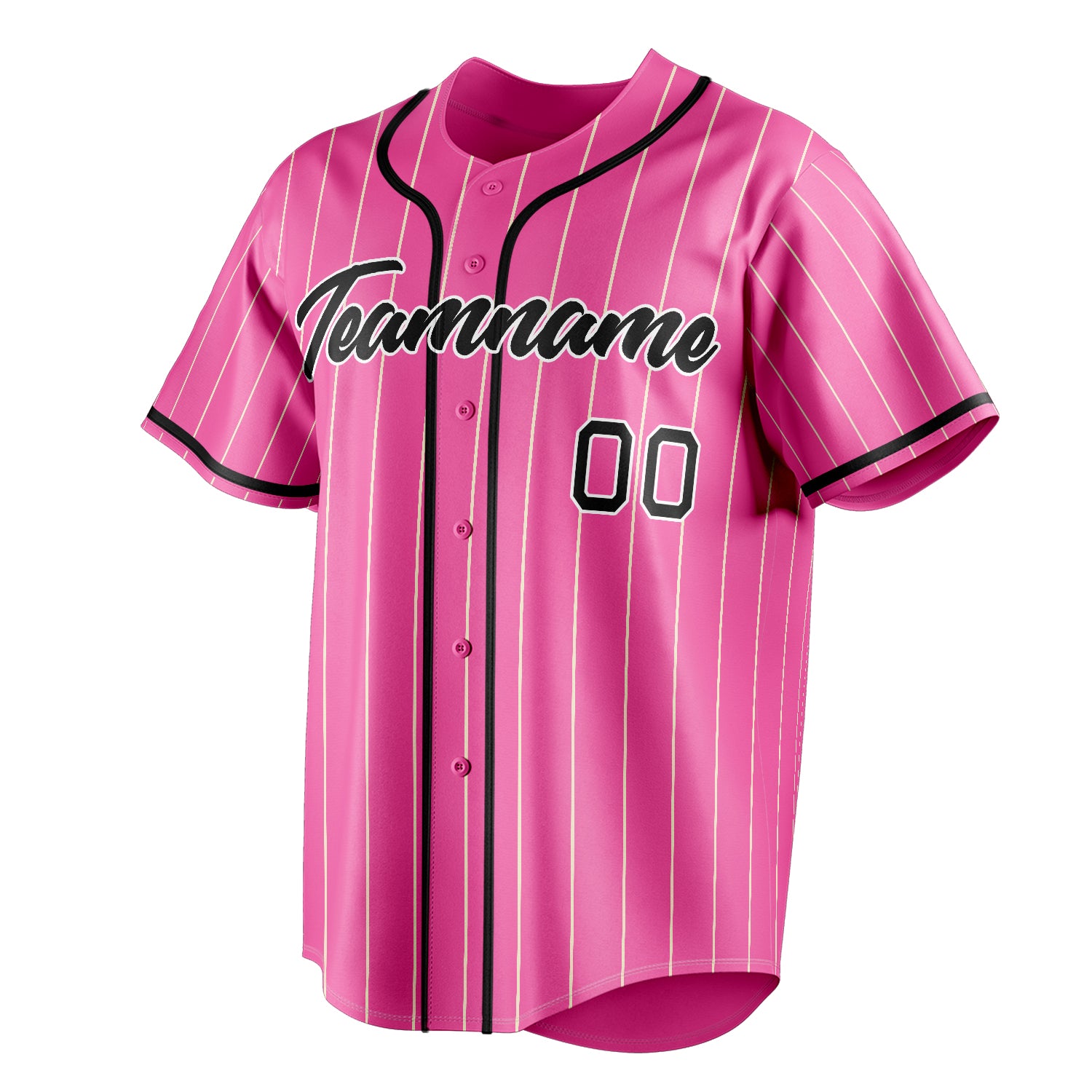 Personalized Pink & Black Cream Pinstripe Fan Baseball Jersey