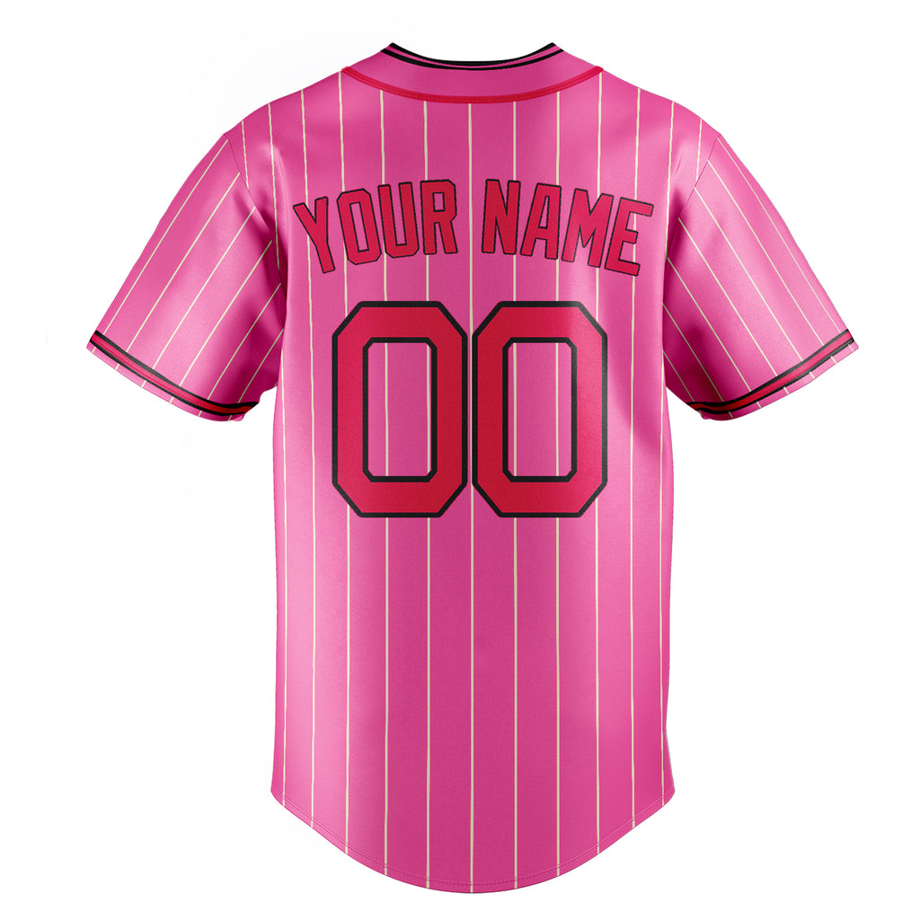 Personalized Pink & Red Cream Pinstripe Fan Baseball Jersey