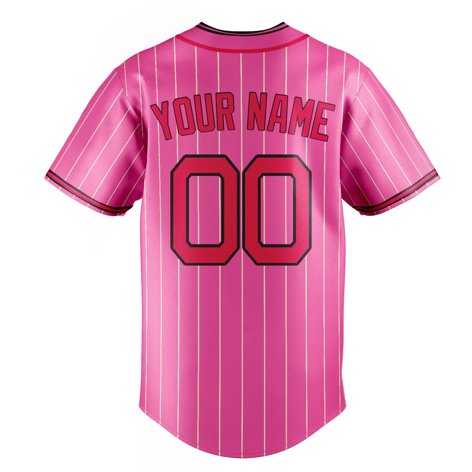Personalized Pink & Red Cream Pinstripe Fan Baseball Jersey